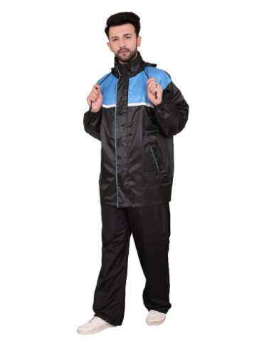 Boss Black and Light Blue Poly PVC Rainsuit